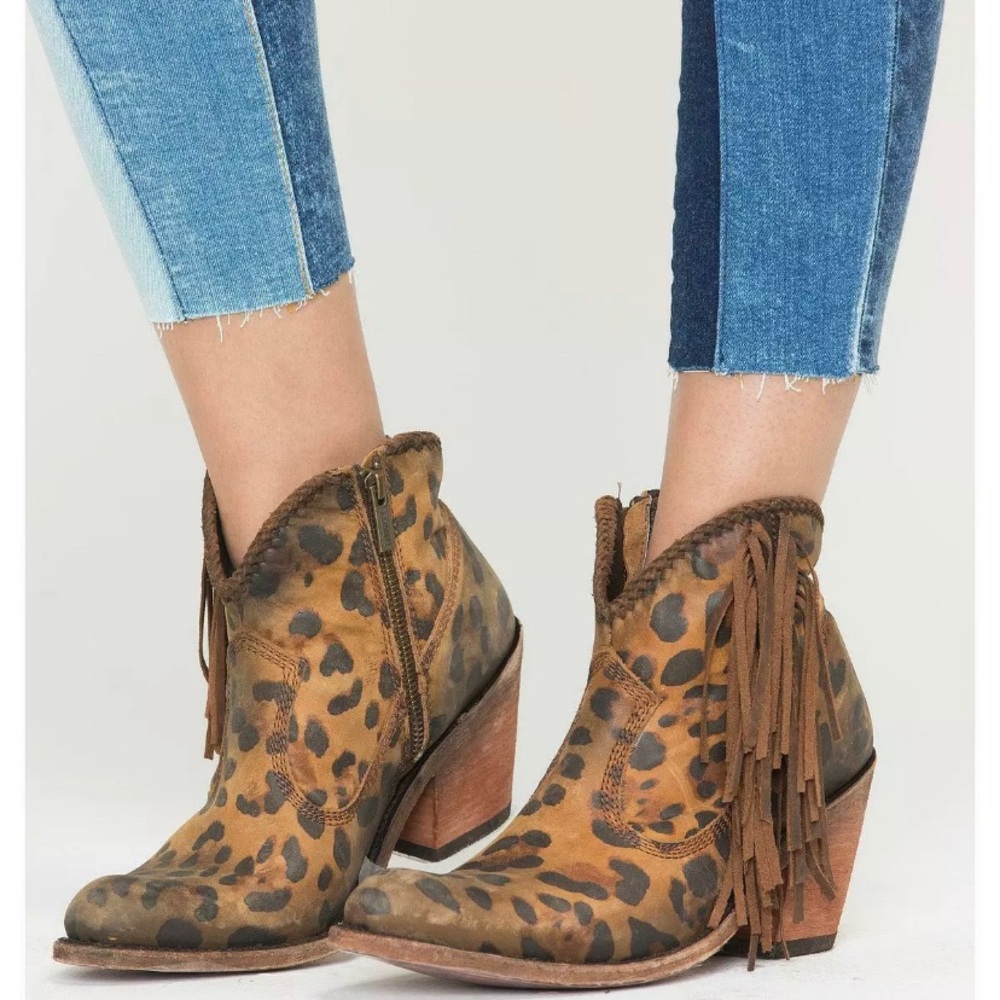 Liberty Black Cheetah Fringe Booties -LB712320